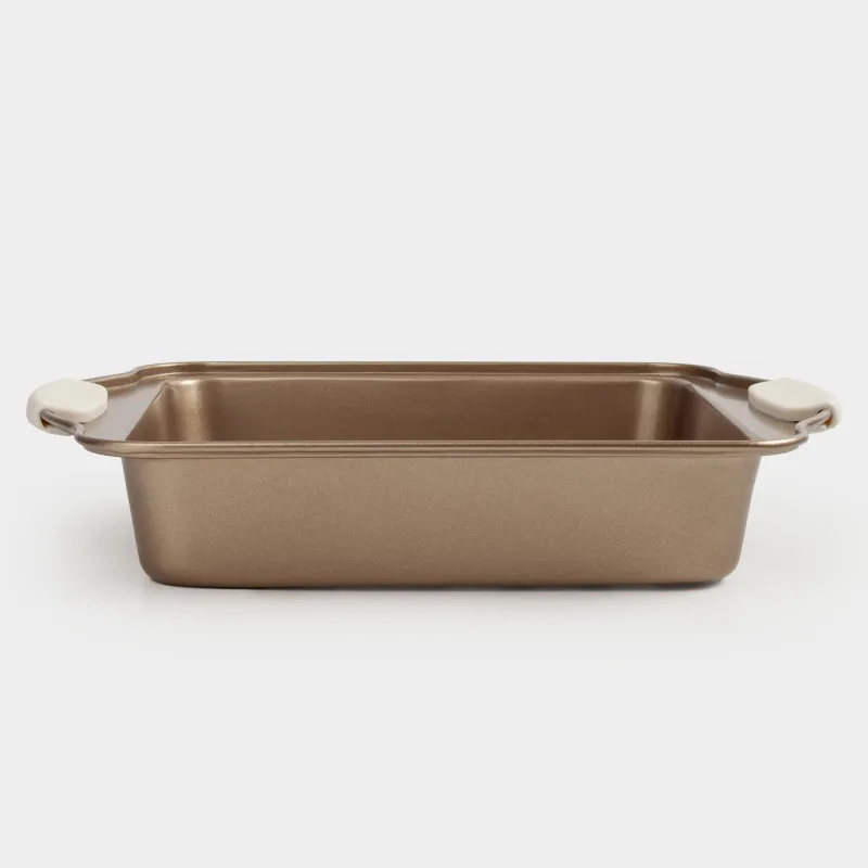 Baking dish, 28x22 cm, with handles, steel / silicone, square, copper, Resto