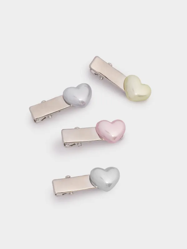 Hair clip, 3 cm, 4 pcs, for children, metal / plastic, mix, Heart, Hairstyle, image-3
