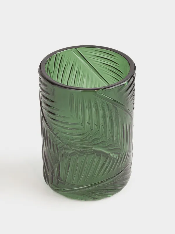 Bathroom tumbler, 11 cm, Glass, Green, Tropical leaves, Tropical leaves, image-1