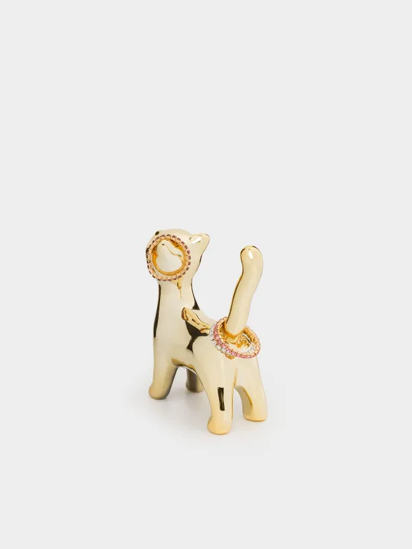 Jewelry holder, 9 cm, porcelain P, golden, cat, Cat, image-3