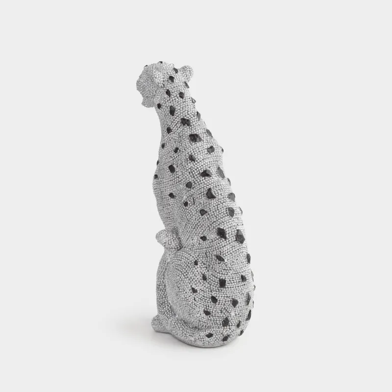 Statuette, 29 cm, polyresin / rhinestones, silver, Leopard, Leopard, image-4