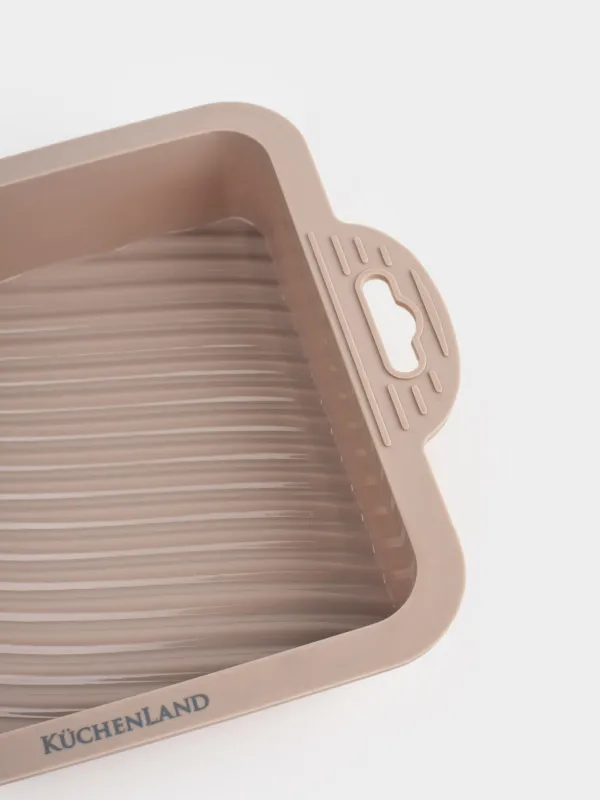 Baking dish, 22x18 cm, with handles, silicone, square, gray-brown, Bakery, image-3