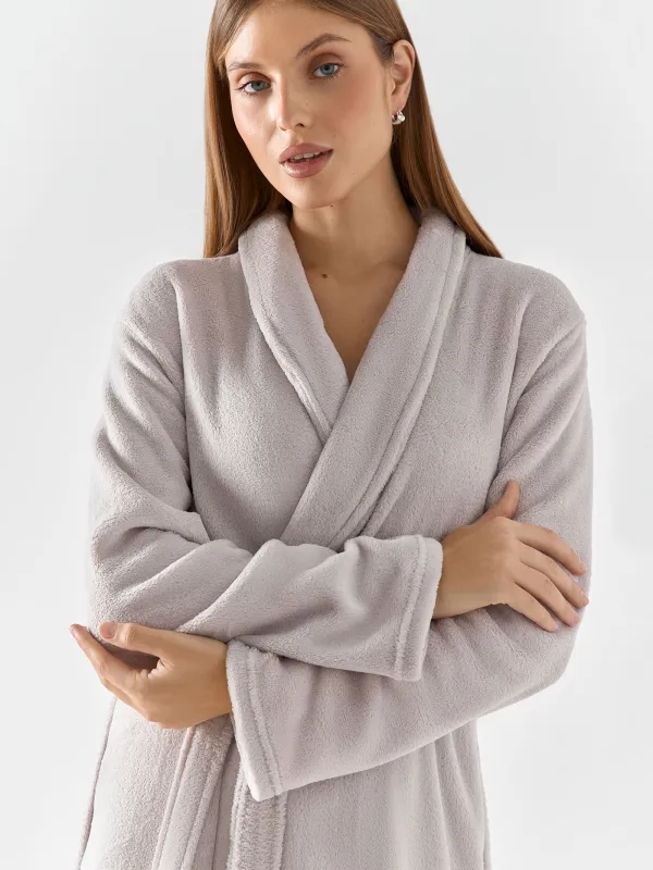 Women's robe, homewear, size S/M, with long sleeves, polyester, grey, Drew, image-6