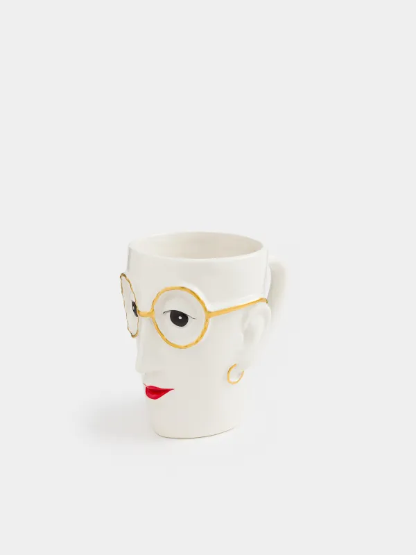 Mug, 500 ml, Ceramic, Woman with glasses, Girls, image-1