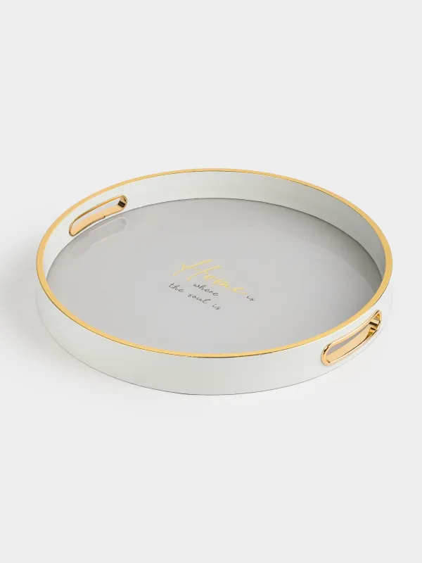 Tray, 36 cm, plastic / glass, round, milky gold, Home, Fardella, image-3