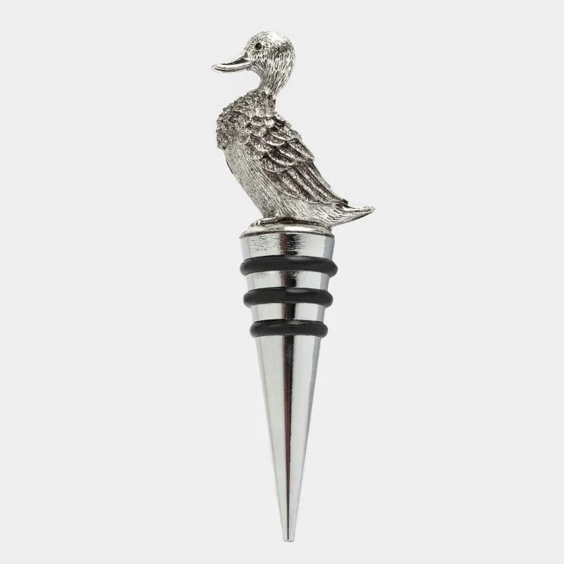 Beverage bottle stopper, 11 cm, metal, silver, Duck, Harmony