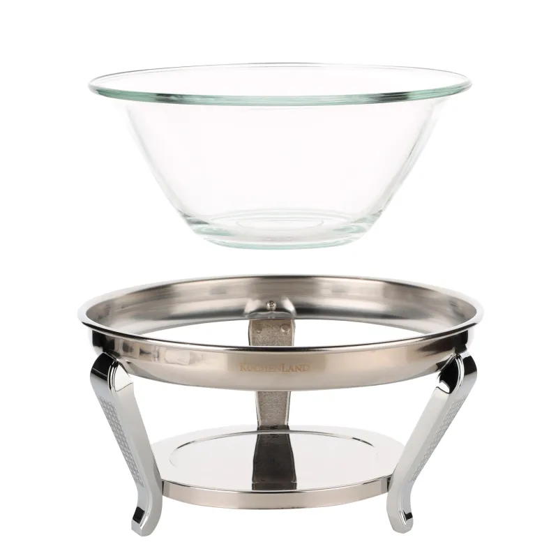 Salad bowl, 30x13 cm, 3 pr, with spoon / fork, on a stand, glass / metal, Winter antarctica, image-2