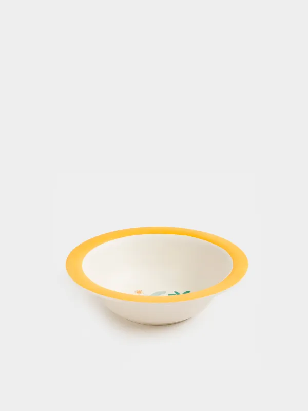 Soup plate, children's, 15x4 cm, bamboo, yellow, Dinosaur and palm tree, Dino, image-0