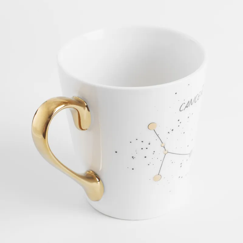 Mug, 400 ml, porcelain N, milky golden, Cancer, Zodiac, image-1