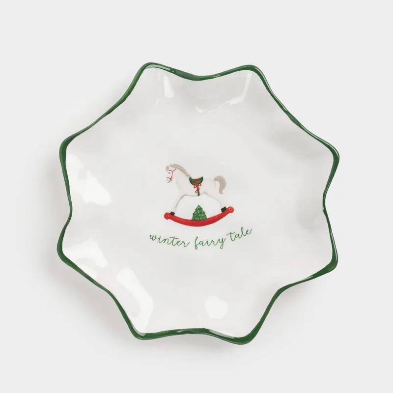 Dish, 19 cm, ceramic, Horse, Christmas green