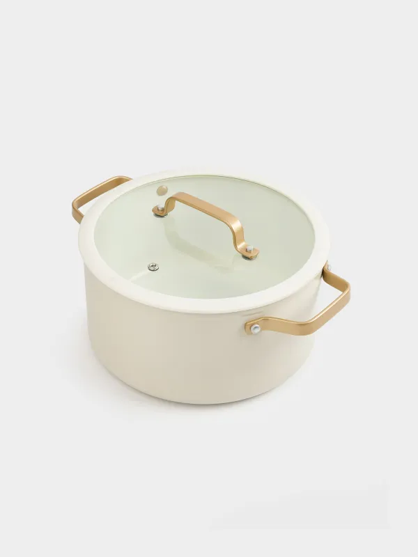 Pot, 24 cm, 5.5 l, with lid, coated, aluminum, milky, Piatto gold, image-4