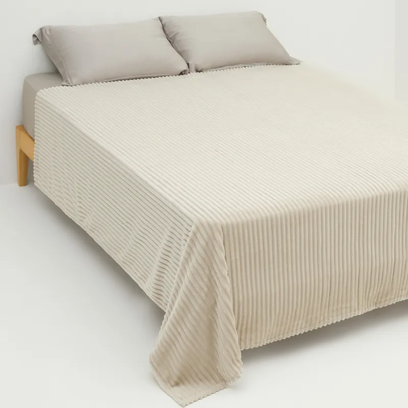Bedspread, 220x240 cm, flannel, beige, Three-dimensional stripes, Flannel