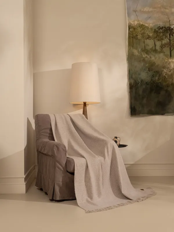 Plaid, 130x170 cm, fringed, polyester, light brown, Neutral, image-1