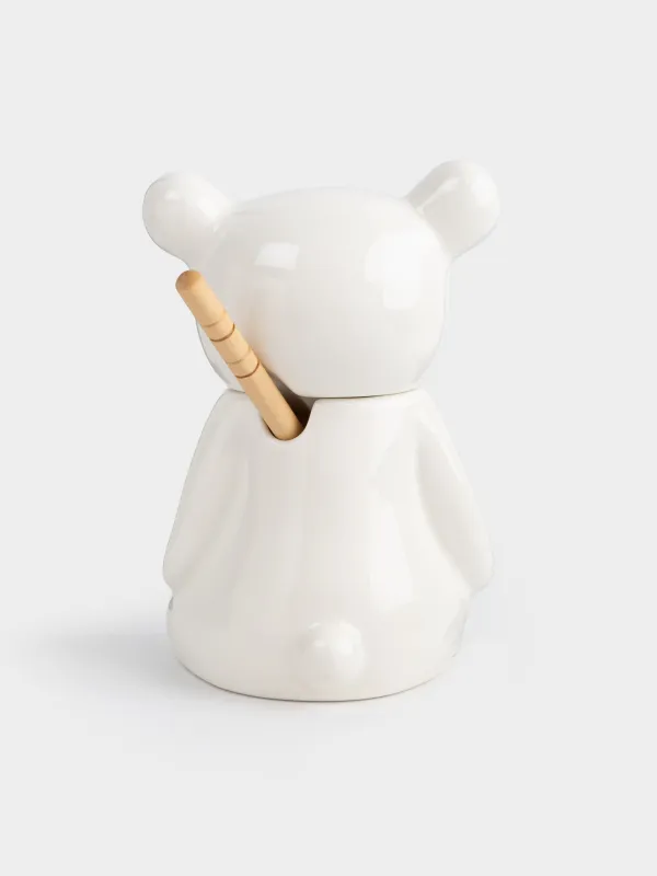 Honey jar, 250 ml, with spoon, Porcelain P / bamboo, Bear, Speckled black, image-2