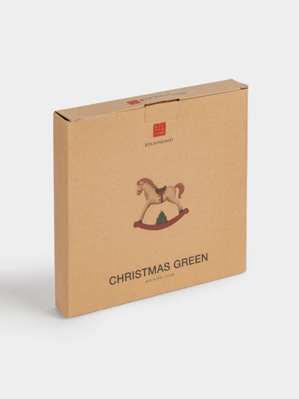 Snack plate, 21 cm, ceramic, Horse, Christmas green, image-6