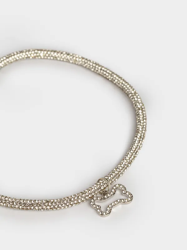 Pet collar, 40 cm, decorative, metal / rhinestones, silver, Bone, Crystal pet, image-1