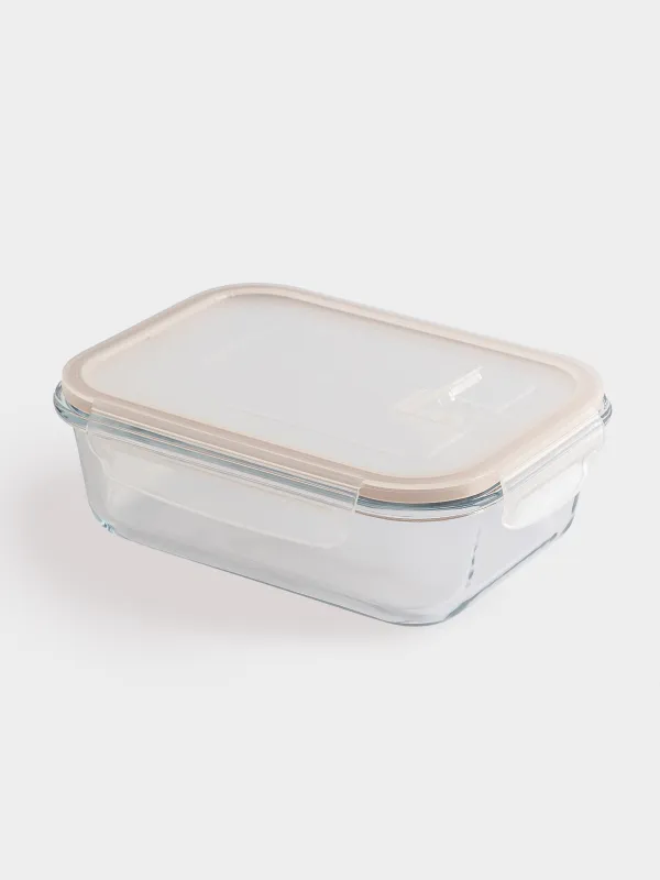 Container, 1 L, with clips, with valve, glass T / plastic, rectangular, Soft kitchen, image-1