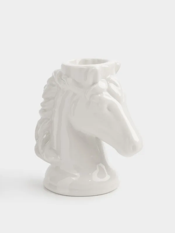 Candlestick, 9 cm, for a thin candle, ceramic, milky, Horse's head, Horse white, image-1