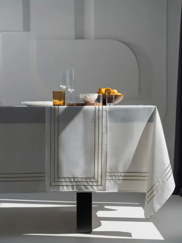 Table runner, 40x160 cm, polyester, white, Lines, Trim gold, image-2