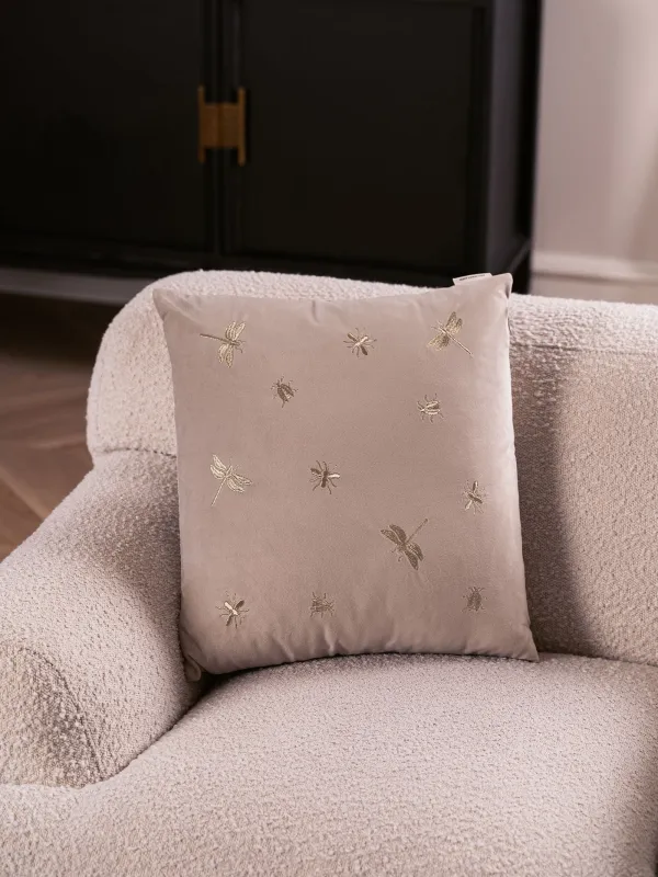 Decorative pillow, 45x45 cm, corduroy, light beige, Dragonflies and beetles, Bugs, image-5