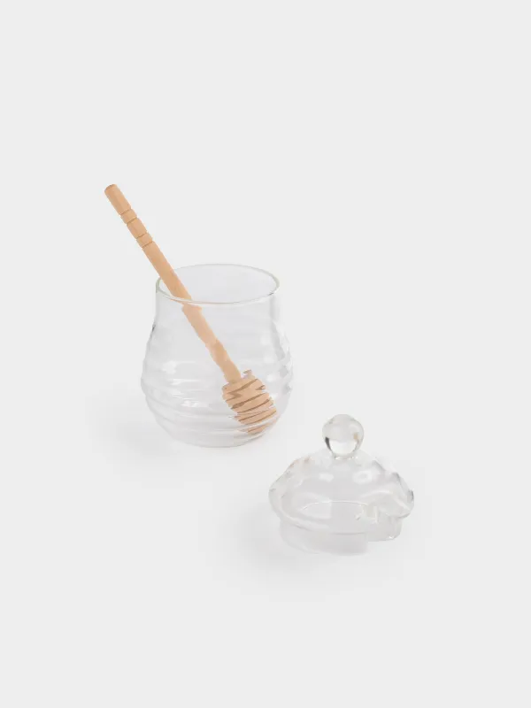 Honey jar, 270 ml, with spoon, Used glass / wood, Honey, image-2
