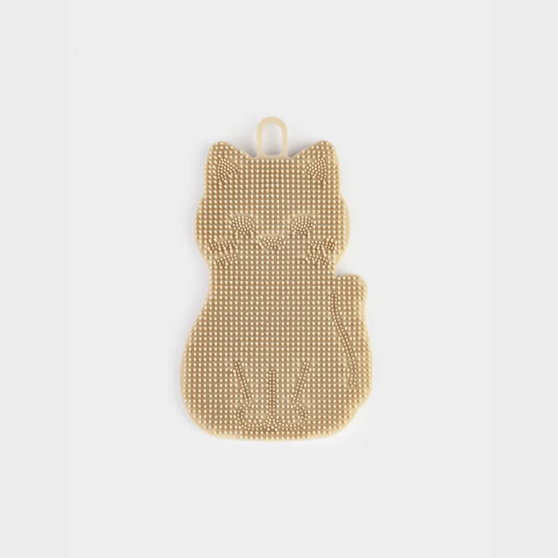 Dish washing sponge, 14 cm, Silicone, Beige, Cat, Manny