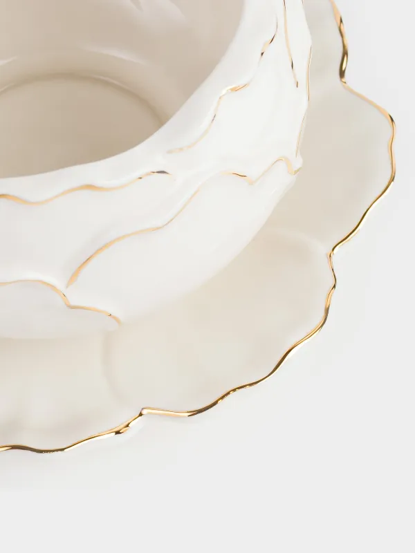 Breakfast tea pair, 1 person, 2 items, 450 ml, porcelain P, milky golden, Peony, Bloome, image-2