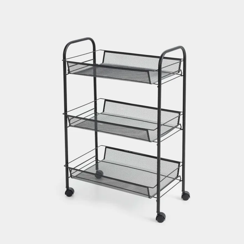 Bookcase, 3-tier, 44x26x63 cm, on wheels, steel / plastic, black, Compact black, image-0