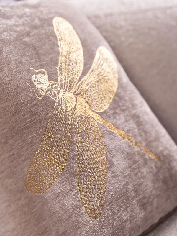 Decorative pillow, 45x45 cm, chenille / corduroy, gray-beige, Dragonfly, Dragonfly, image-6