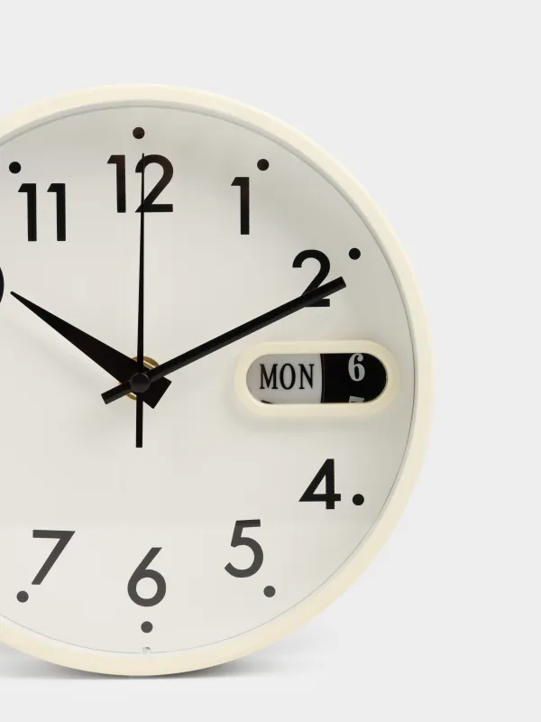 Wall clock, 18 cm, with calendar, glass/aluminum, round, milky white, Dial, image-3