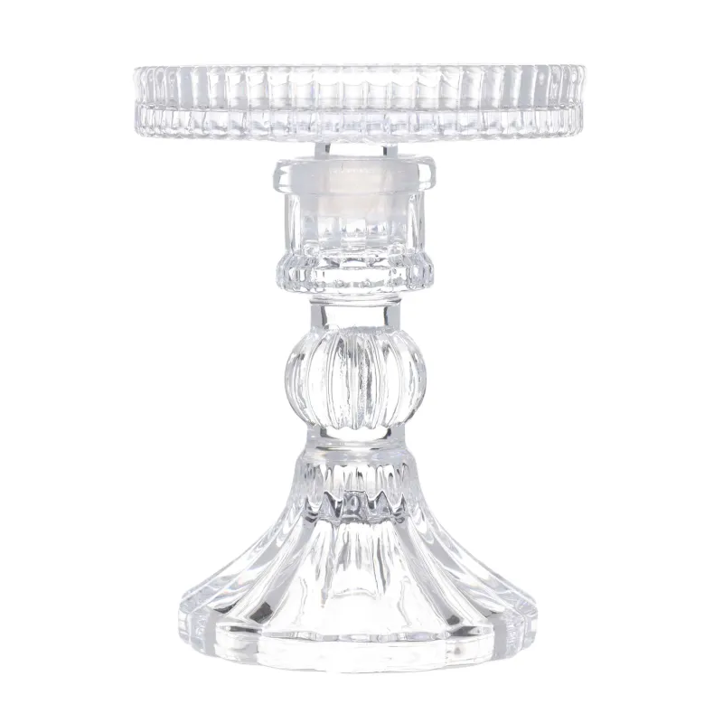 Candle holder, 12 cm, for cylindrical / thin candles, on a leg, collapsible, glass, Ribby, image-1