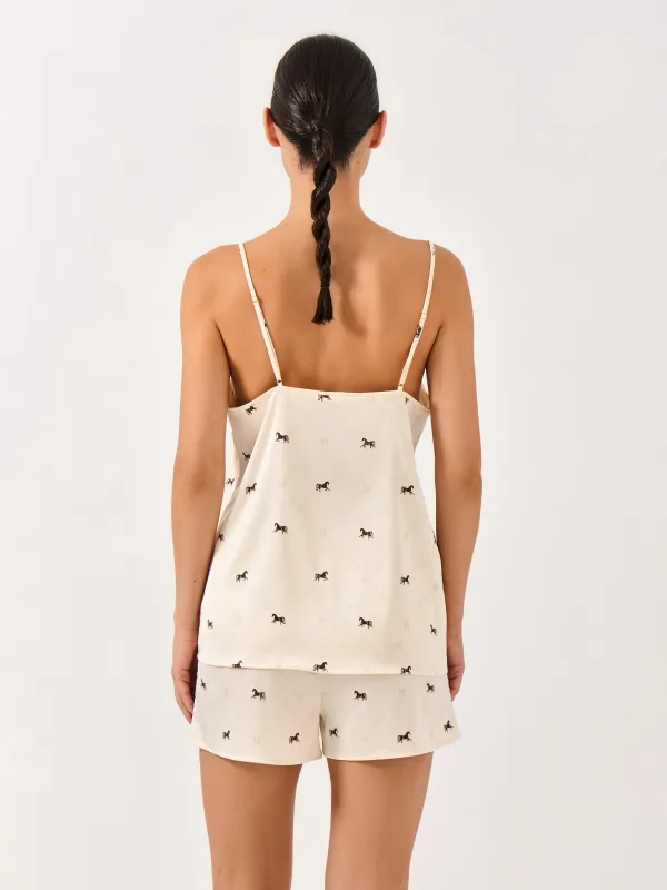 Women's top, homewear, size L, with straps, polyester / elastane, milky, Horses, Luanne, image-3