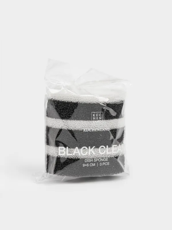 Sponge for washing dishes, 9x6 cm, 3 pcs, abrasive, oval, black and gray, Black clean, image-7