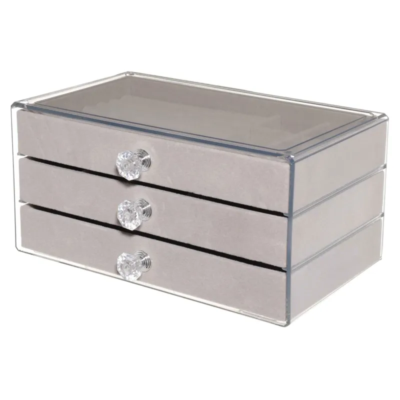 Jewelry box, 22x13 cm, plastic / velvet, grey, Affluence