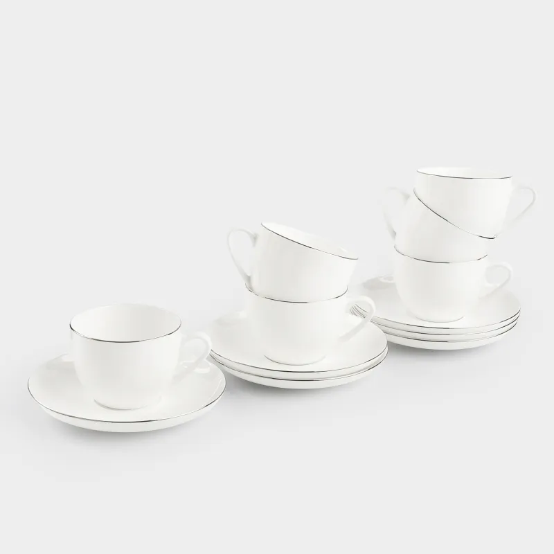 Tea pair, 6 person, 12 items, 250 ml, porcelain F, white, Ideal silver