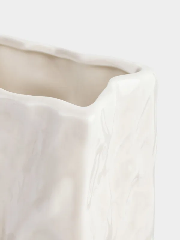 Toothbrush holder, 12 cm, porcelain P, grey-beige, Crumpled effect, Crumple bath, image-3