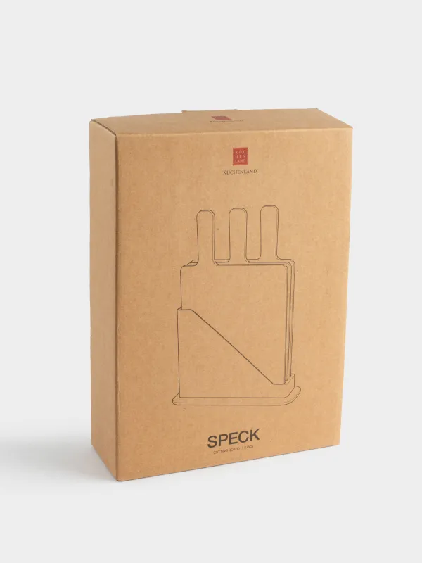 Cutting board, 32x20 cm, 3 pcs, in a stand, plastic, gray / beige / black, Speck, image-6