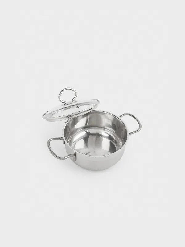 Pot, 16 cm, 1.4 l, with lid, steel / glass, Egoist lite, image-1