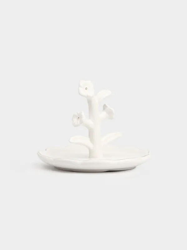 Jewelry holder, 13x10 cm, ceramic, Milky gold, Flowers, Bloome, image-0