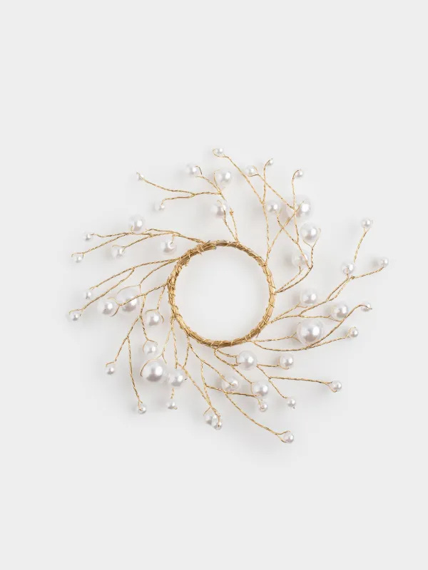 Candle wreath, 10/16 cm, acrylic / metal, Champagne, Pearls, Balls decor, image-0