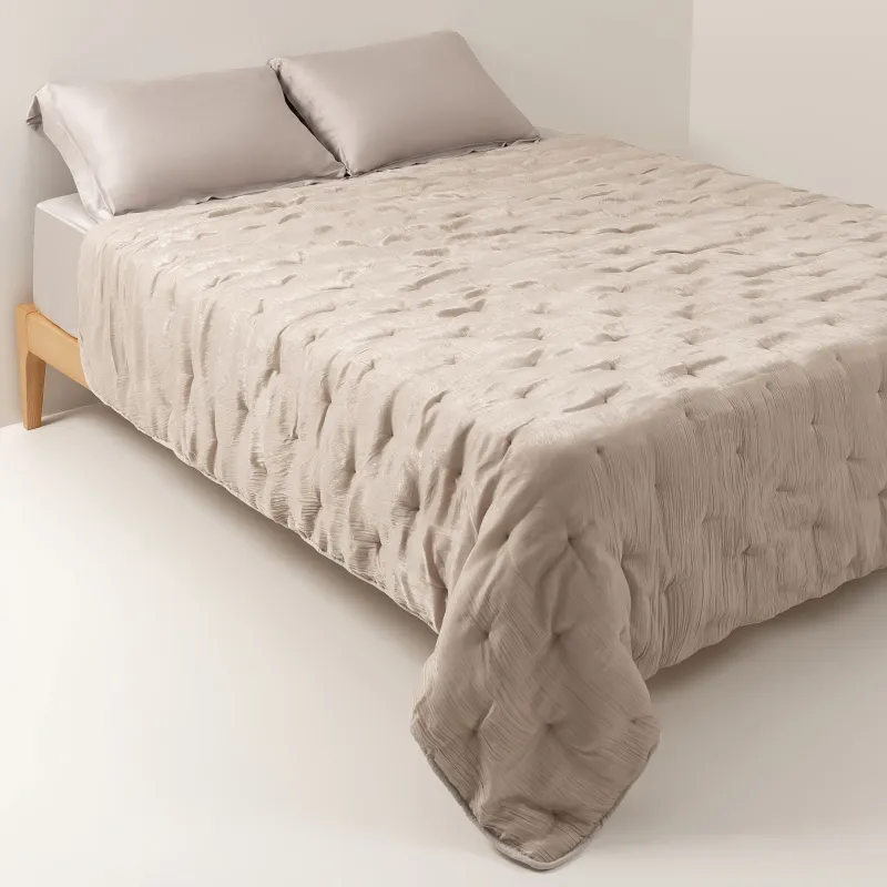 Bedspread, 220x240 cm, velvet, sand, Stitch velvet