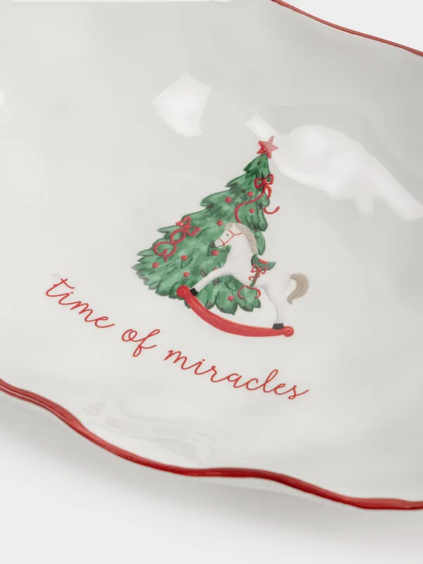 Dish, 31x18x6 cm, ceramic, oval, Horse with Christmas tree, Christmas tree, image-4