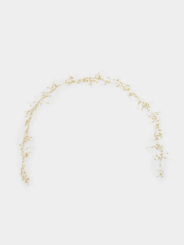 Decorative garland branch, 2 m, plastic / metal, Golden angels and beads, Balls decor, image-0