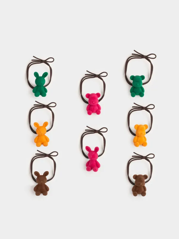 Hair bands, 3 cm, 8 pcs, polyester / plastic, colored, Bear / Bunny, Gracile, image-0