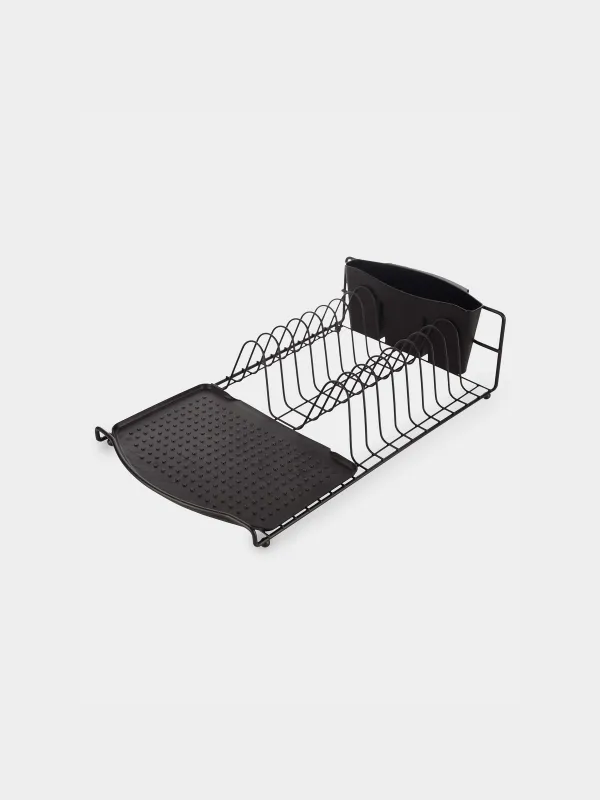 Dish rack, 47x26 cm, with tray, plastic / metal, black, Black style, image-1