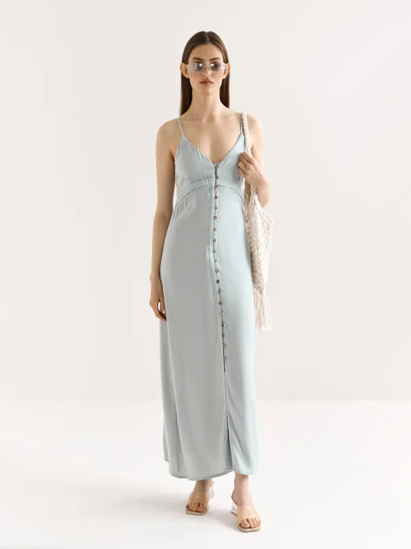 Women's dress, maxi, size S, with straps, viscose, beige, Tella, image-0