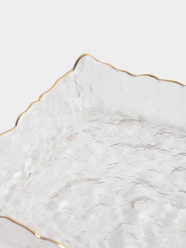 Dish, 15x15 cm, glass, square, with golden edging, Nautilus gold, image-4