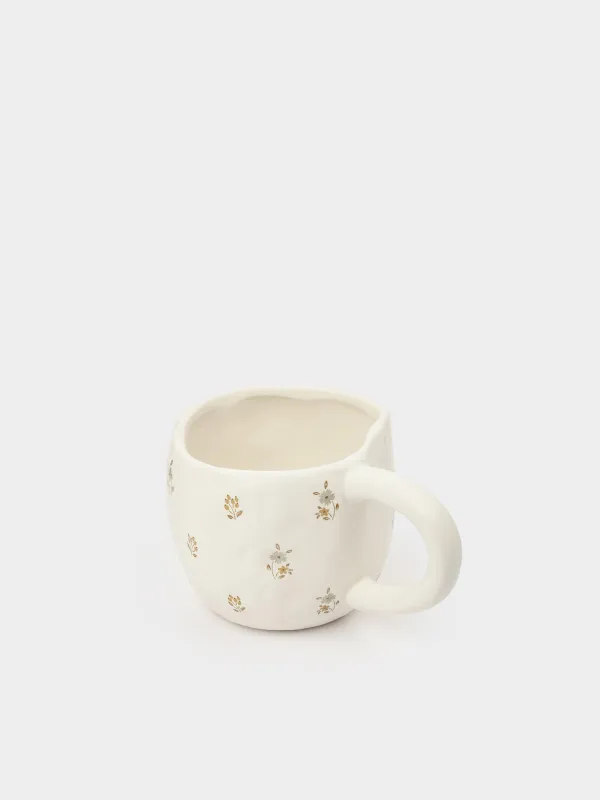 Mug, 440 ml, ceramic, milky, Vintage flowers, La flore, image-1