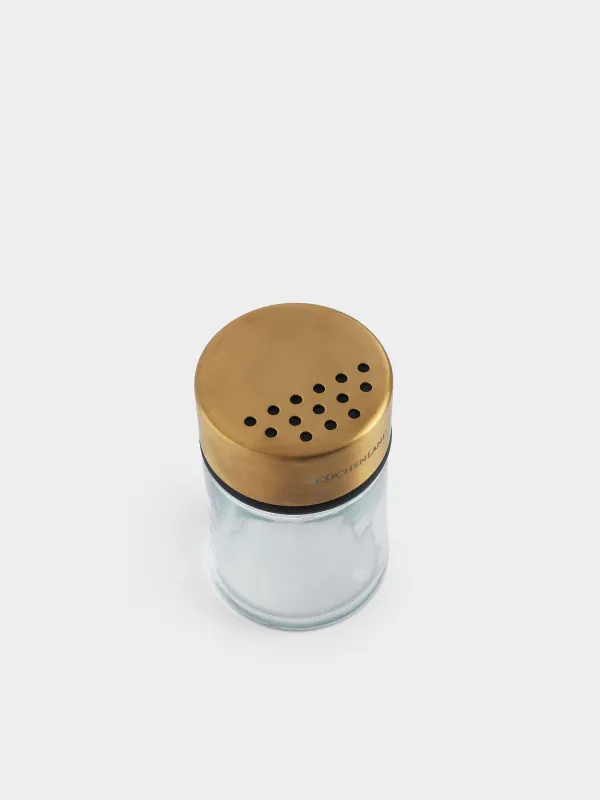 Spice container, 9 cm, with large holes, glass / steel, golden, Classic gold, image-2