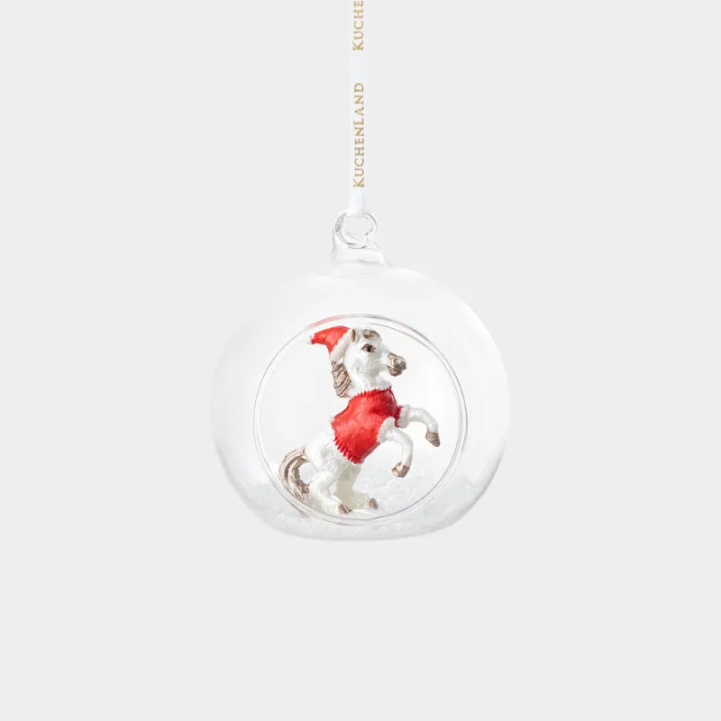 Christmas tree toy, 8 cm, glass / polyresin, Horse in a ball, Ball shape